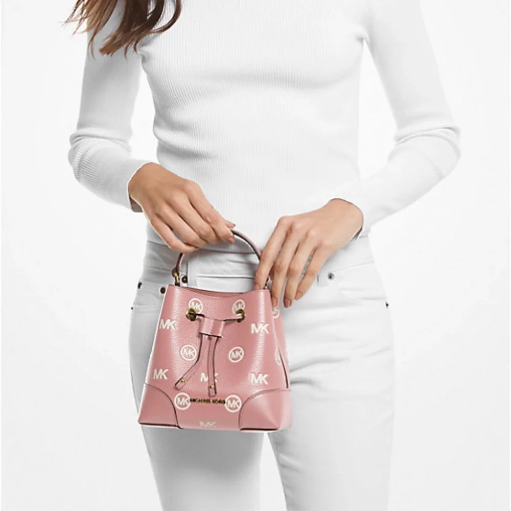 MICHAEL KORS Mercer Small Logo Embossed Leather Bucket Bag COLOR PRIMROSE  NWT